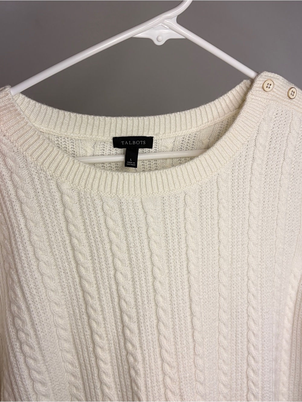Talbots Cream Cable Knit Button-Shoulder Sweater Large - Picture 2 of 4